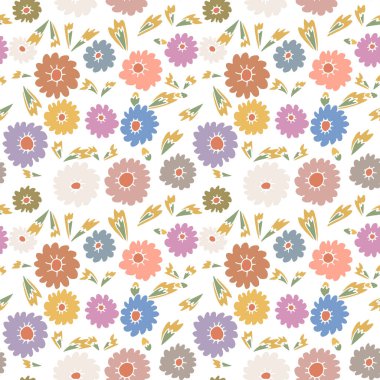 Beyaz arka planda küçük, çiçekli, pürüzsüz desen. Küçük çiçekli el yapımı vintage fon. Yarım yamalak çiçekli Cottagecore dokusu.