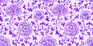 Tek renkli menekşe suluboya çini rengi, dikişsiz desen. Zencefil kavanozu çiçek desenli. Çin geleneksel sanat baskısı.