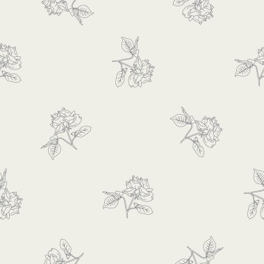 Elle çizilmiş siyah ve beyaz gül çiçekleri olan klasik dikişsiz desen. Boho çiçekli monokrom Duvar kağıdını tekrarla