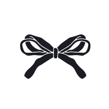 Elle çizilmiş siyah siluet beyaz arka planda izole edilmiş süslü bir yay düğümü. Asgari linocut biçimi şirin coquette vektör çizimi