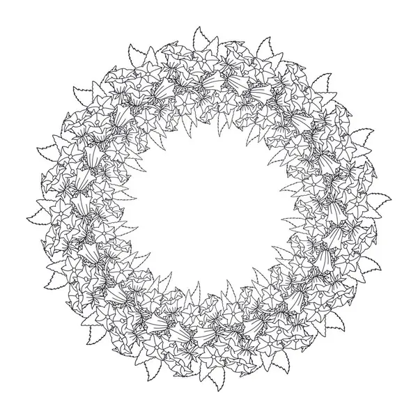 El çizimi siyah-beyaz çizgili kanarya adaları çiçek çelenkleri. Şirin tek renkli çiçek desenli kart şablonu. Botanik vektör çizimi beyaza izole edildi.