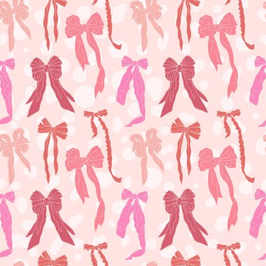 Pembe düğümlerle çizilmiş, kusursuz bir desen. Oldukça eski moda duvar kağıtları. Düğün, doğum günü ya da sevgililer günü dekorasyonu için klasik romantik arka plan. Vektör illüstrasyonu