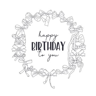 El çizimi siyah-beyaz çizgili güzel bir fiyonk düğümlü güzel bir çelenk ve 