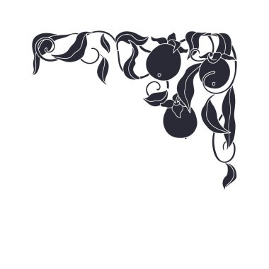 Art Nouveau stili hurma dalı tek renkli çerçeve çizdi. Klasik siyah siluet meyve ve sınır vektör illüstrasyonunu bırakır.