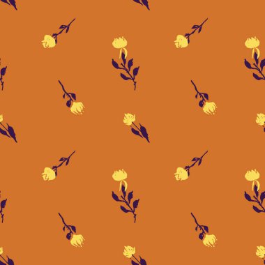 Hand drawn abstract orange loose floral seamless pattern. Flowers and leaves organic rough shapes botanical repeat background for textile. Boho minimal monochrome wallpaper
