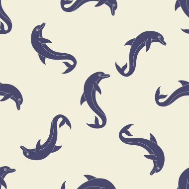 Zıplayan neşeli yunus kusursuz desenli vektör çizimi. El çizimi okyanus tekrarı. Deniz yaşamı dokusu.