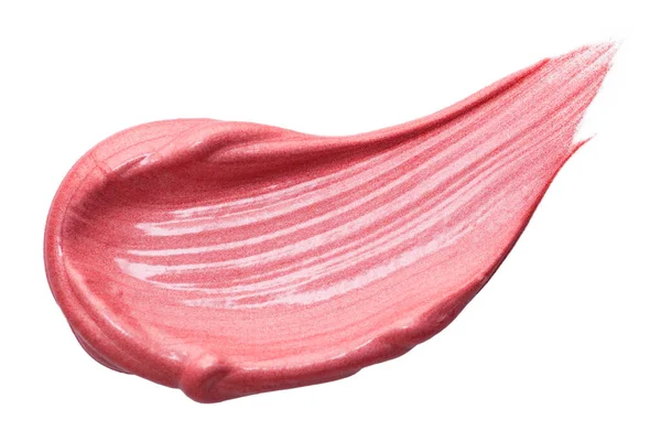 Dudak Parlatıcısı Örnek Üzerinde Beyaz Izole Lekelenmiş Pembe Lipgloss — Stok fotoğraf