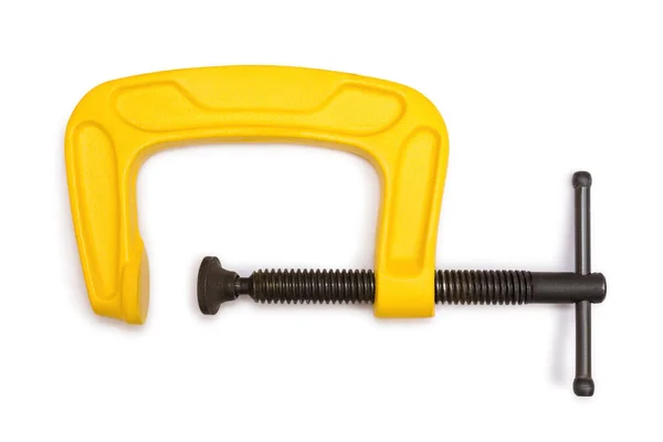 Yellow Steel Clamp Tool Isolated White Background — Stock Photo, Image