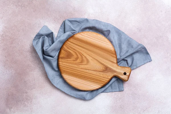 Wooden Cutting Board Light Background Kitchenware Top View Empty Space — Stock Fotó