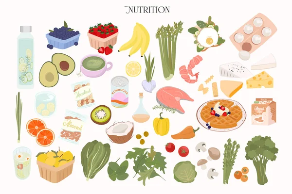Collecte Aliments Sains Nutrition Saine Aliments Biologiques Aliments Écologiques Illustration — Image vectorielle