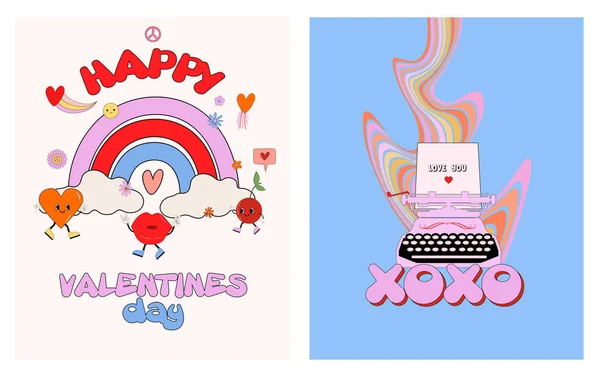 Retro Nostalgic Greeting Cards Valentines Day Romantic Poster Love You — 图库矢量图片