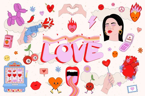 Retro Nostalgic Greeting Card Valentines Day Romantic Poster Love You — 图库矢量图片