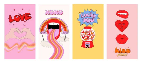 Retro Nostalgic Social Media Template Romantic Background Love You Card — Stock Vector