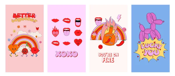 Retro Nostalgic Social Media Template Romantic Background Love You Card — 图库矢量图片