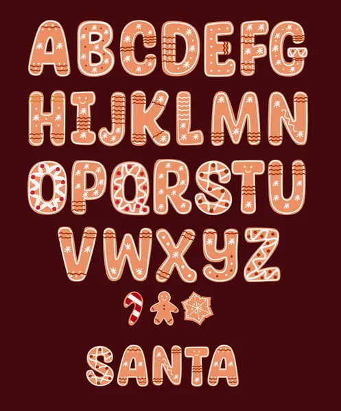 ジンジャーブラッド アルファベット クリスマスの手紙クッキー 休日の装飾アルファベット 編集可能なベクトルイラスト — ストックベクタ
