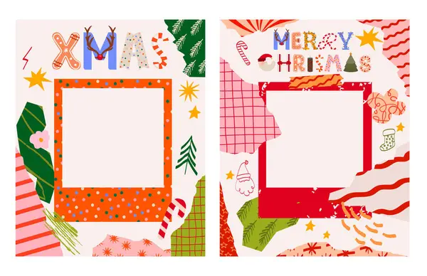Coleção Saudação Colagem Fotos Natal Feriados Cartão Saudação Ilustração Vetorial —  Vetores de Stock