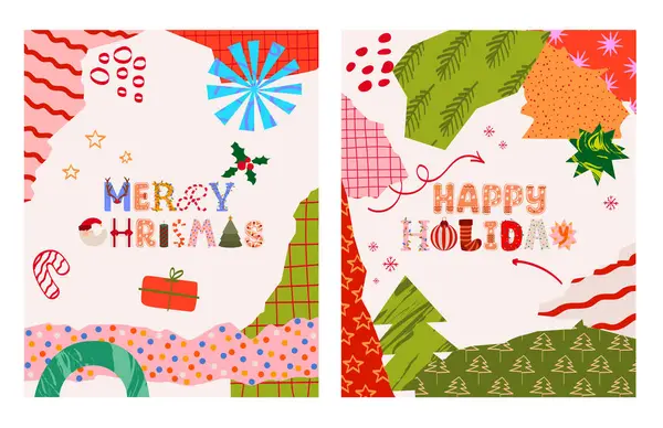 Collection Greeting Christmas Card New Year Greeting Card Holidays Greeting — Stock Vector