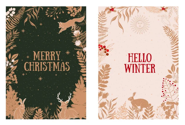 Insamling Vintage Holidays Gratulationskort Julkort Happy Holidays Kort Redigerbar Vektor — Stock vektor
