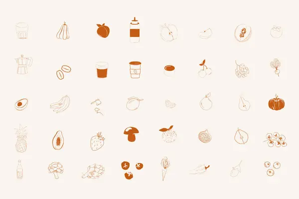 Συλλογή Εικόνων Για Φαγητό Και Ποτό Μινιμαλιστικό Γραμμικό Εικονίδιο Ελεεινό Διάνυσμα Αρχείου