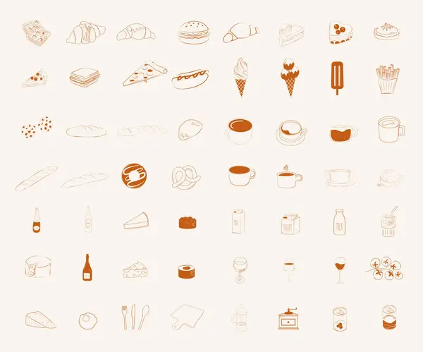 Collection Food Drinks Icons Minimalistic Linear Icon Pastries Coffee Icon Royalty Free Stock Vectors