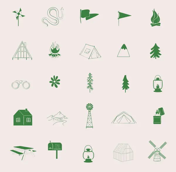 Collection Icônes Itinérantes Camping Nature Vacances Icônes Plein Air Illustration Vecteur En Vente