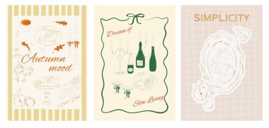 Collection of Retro posters. Slow living Fall posters. Food Poster template. Interior posters set. Inspiration posters. Editable vector illustration. clipart