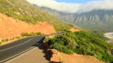 Etrafta palmiyeler olan güzel tropikal plaj manzarası. Tatil ve tatil konsepti. Tropik plaj. Robberg, Güney Afrika 'daki Garden Route. Ulusal Park, Cape Town. Kumsaldaki kum ve mavi yaz gökyüzü