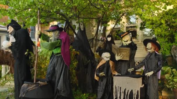 Skeletter Hekse Hus Decals Til Halloween Festligheder Skeletter Hekse Hus – Stock-video