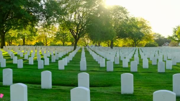 美国公墓的纪念日 美军墓地墓碑上的美国国旗阵亡将士纪念日的荣誉感和爱国心 阿灵顿国家公墓2023 — 图库视频影像