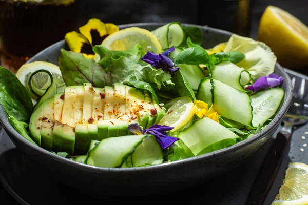Salad Greens Avocado Cucumbers Food Styling — Stock Photo, Image