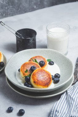 Krem soslu ve yabanmersinli süzme peynirli krep. syrniki 
