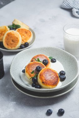 Krem soslu ve yabanmersinli süzme peynirli krep. syrniki 