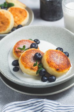 Krem soslu ve yabanmersinli süzme peynirli krep. syrniki 