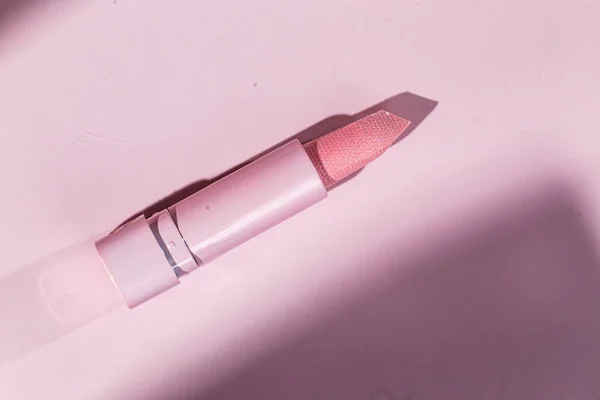 Pink Pearlescent Lipstick Pink Background — Stock Photo, Image