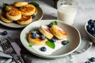Krem soslu ve yabanmersinli süzme peynirli krep. syrniki 