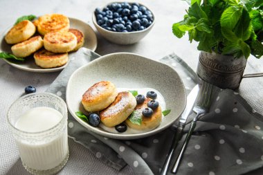 Krem soslu ve yabanmersinli süzme peynirli krep. syrniki 