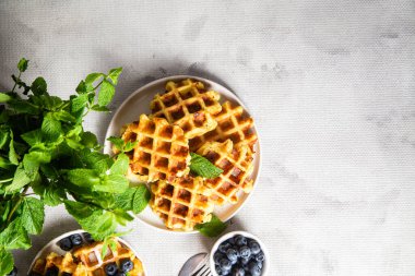 Ekşi krema ve yaban mersinli Belçika waffleları