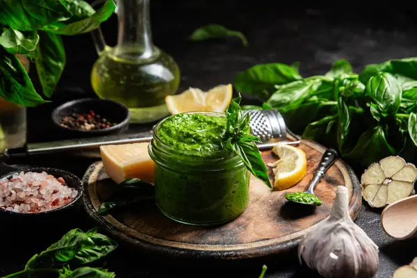 Taze malzemelerle ev yapımı Pesto Sosu