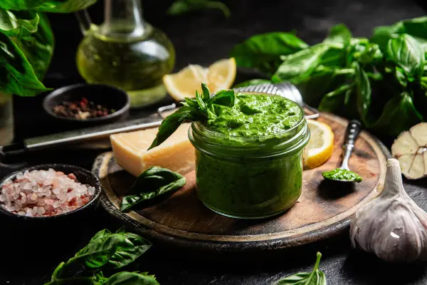 Taze malzemelerle ev yapımı Pesto Sosu