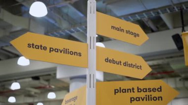 Ana sahne ve farklı pavyonlar gibi çeşitli olay alanlarını gösteren yön işareti