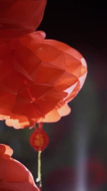 Canlı kırmızı fenerleri gösteren bir yakın plan, şenlikli kutlamalar ve kültürel etkinlikler için ideal, büyük bir aydınlanma sağlıyor. Fenerler her toplantıya renkli ve sanatsal bir dokunuş getiriyor.