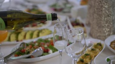 NEW YORK, ABD - 10 Kasım 2024: Şarabın eşlik ettiği çeşitli gurme yemekleri sunan güzel bir masa