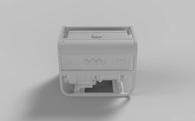 Arka perspektif dizel petrol enerji jeneratörü ile AKB katı gri renkli izole edilmiş 3d illüstrasyon