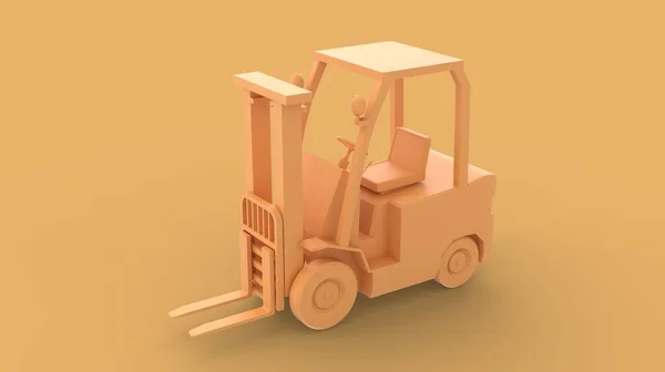 Yellow forklift truck for shipping and delivery transport wheel isolated on solid background perspective isometric front side view camera 3d illustration