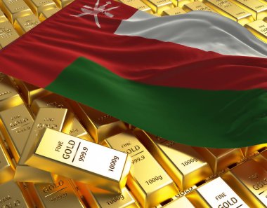 Umman ulusal ülke bayrağı altın külçeler piramit plaka ulusal döviz rezerv bankacılık ekonomisi 3d imaj kavramı oluşturma