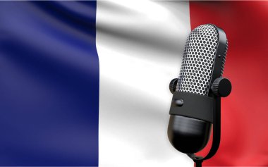 France national flag with microphone composition of voice of truth debate information radio broadcast translation radio podcast freedom of speech concept 3d rendering image