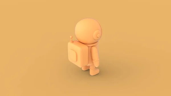 Isolated yellow astronaut character in space suit standing alone with empty space for advertisement ready to use 3d rendering image isometric back camera view
