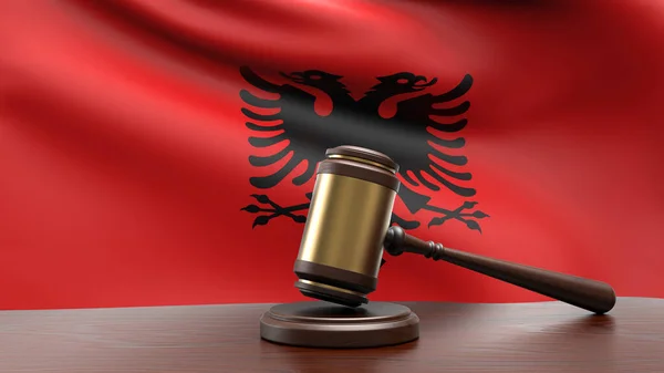 Albania Country National Flag Judge Gavel Hammer Court Desk Concept — Stock Photo, Image
