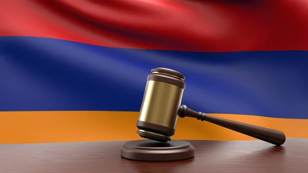 Armenien Land Flagga Med Domare Klubba Domstol Skrivbord Begreppet Konstitutionell — Stockfoto