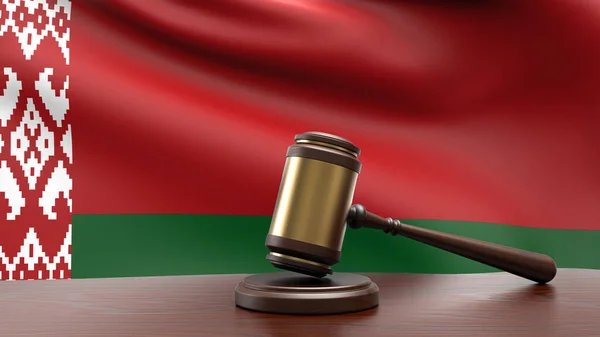 Εθνική Σημαία Της Λευκορωσίας Δικαστή Gavel Σφυρί Στο Γραφείο Του — Φωτογραφία Αρχείου